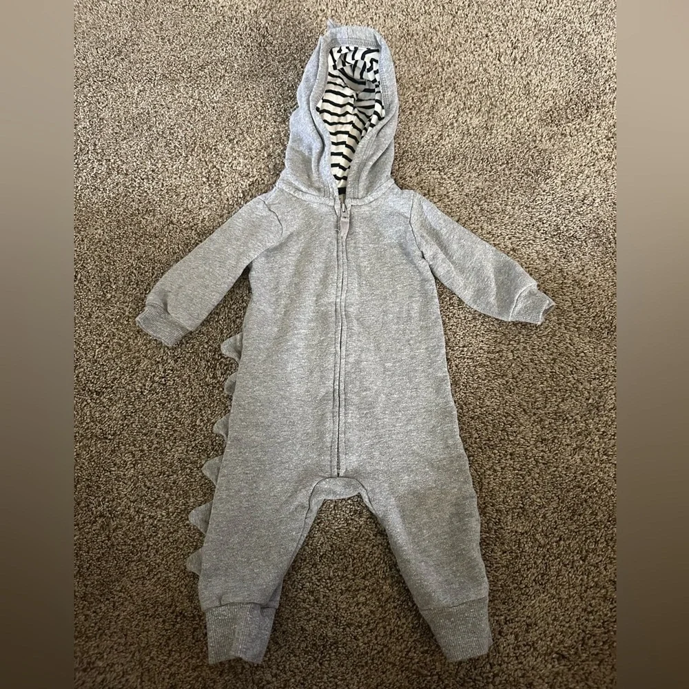 Gray baby One Piece with Dinosaur Design